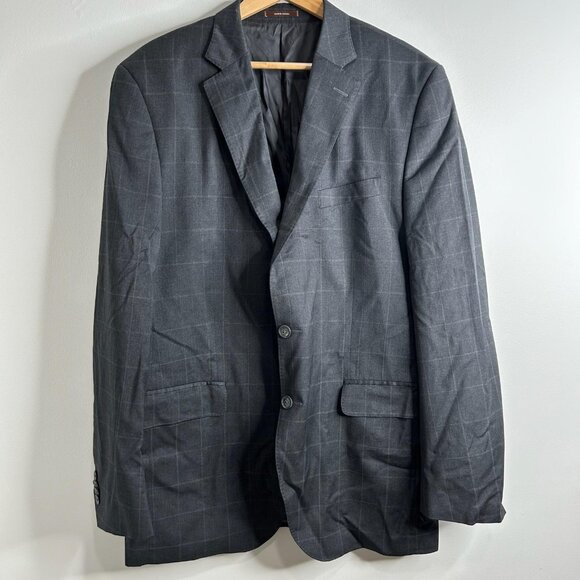 Peter Millar Blazer Mens 44 Tall Gray Windowpane Two Button Sport Coat Jacket - Picture 1 of 13